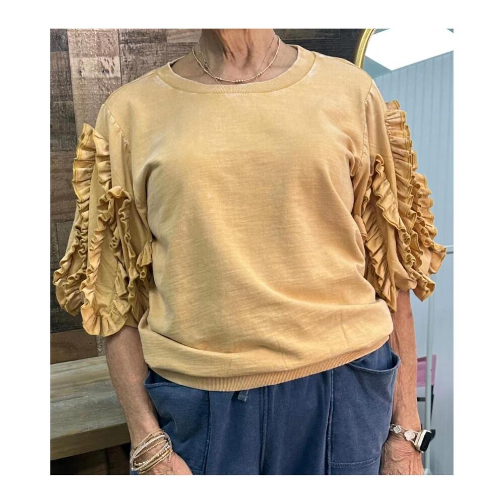 NEW EASEL ruffled bubble sleeve top in honey latte - Picture 2 of 2